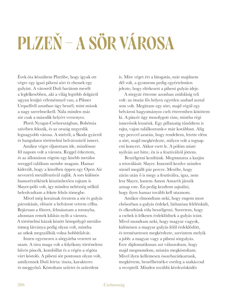 A könyv 206. oldala – Plzeň – a sör városa